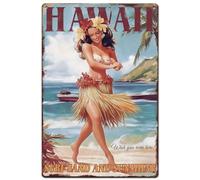 SUPERDANT Cartello In Metallo Vintage Hawaii Beach Pin Up Girl Poster In Metallo Vintage Decorazione Da Parete Sexy Woman Man Cave Cartello per Bar Man Cave Club Decorazione Retrò