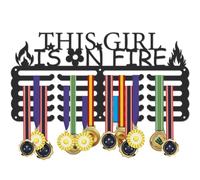 SUPERDANT Espositore per medaglie, con scritta "This Girl Is On Fire", in ferro, da parete, per corsa, ginnastica, tennis, premi sportivi, 40 x 20 cm