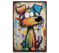 SUPERDANT Graffita Cartoon Cane Cartello In Latta Ferro Parete Placca Preforata Bordo Arrotondato Divertente Animale Arte Metallo per Bagno Uomo Tana Camera da Letto Portico 30x20cm