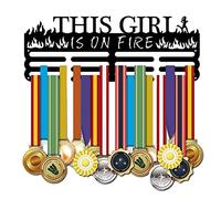 SUPERDANT Porta Medaglie da Corsa Display con Scritta Motivazionale This Girl IS ON Fire Ganci da Parete in Ferro Nero per Porta Medaglie da Competizione da Appendere A Parete 40x15 cm