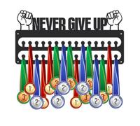SUPERDANT Porta Medaglie da Parete Never Give Up Espositore per Medaglie Montaggio A Parete 30 Ganci Espositore da Parete per Medaglie Nero Display Rack Organizer per Premi per Corridore