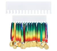 SUPERDANT Porta Medaglie in Metallo Stile Basic Bianco Design Minimalista Espositore per Medaglie con 15 Ganci Organizzatore per Nastri Premiazioni Gara Montaggio a Parete Rack Espositivo 40x10cm