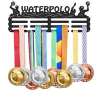 SUPERDANT Porta Medaglie Pallanuoto Espositore per Medaglie Display Hanger Rack per Giocatore di Pallanuoto Nero Robusto Metallo da Parete Medaglie Medaglia Hanger Premi Nastro 3 File 12 Ganci