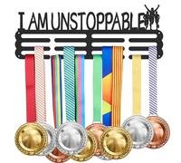SUPERDANT Porta Medaglie Running I Am Unstoppable Porta Medaglie Trophy Hanger Rack Appassionati di Corsa Sport Supporto da Parete in Metallo Senza Ganci Appendi sopra 60 medaglie Nero