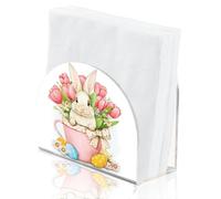SUPERDANT Portatovaglioli Con Coniglio Tazza Tema Pasquale Porta Fazzoletti In Acrilico Supporto Per Tovaglioli Autoportante Dispenser Scatola Di Fazzoletti Per Cucina Tavolo Ristorante 12.5x5x10.5CM