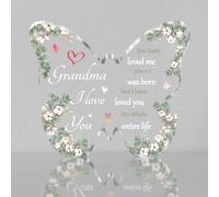 SUPERDANT Regali per La Nonna Targa Acrilica A Forma di Farfalla Decorazione per Scrivania In Acrilico Bigger Size 12x10cm per Compleanno Fiore Farfalla Ornamento di Cristallo Regali di Natale 10x12CM