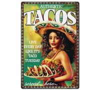 SUPERDANT Segno di Latta Autentica Cartello in Metallo Tacos Girl Live Every Day Like It's Taco Tuesday Targhe in Metallo per La Decorazione a Parete Del Caffè a Cucina 30x20cm