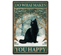 SUPERDANT Segno di Latta con Gatti Neri Fai Quello Che Ti Rende Felice Cartello in Metallo Anello per Albero Divertente Arte Da Parete Pittura Decorazione per Camera Da Soggiorno Bar 30x20cm