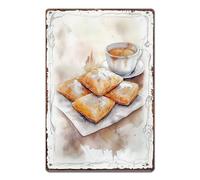 SUPERDANT Segno di Latta con Scritta Cartello in Metallo Beignets And Coffee Targhe in Metallo Vintage con Cibo Poster Retro In Metallo Cartello Artistico per Caffe Decorazione Cucina Bar Caffetterie