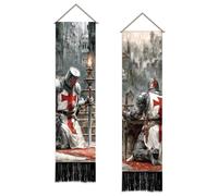 SUPERDANT Set di 2 retrò arazzi da parete verticali dei cavalieri templari, 130 x 33 cm, set di striscioni in tessuto stretti storia medievale per la parete del soggiorno camera da letto veranda antro
