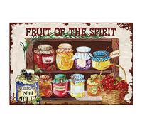 SUPERDANT Targa in Metallo Vintage per La Conservazione della Frutta in Scatola Fruit of The Spirit Targa in Metallo Vintage Divertente da Parete Pittura Retro Camera da Letto Negozio di Dolciumi