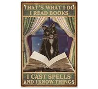 SUPERDANT Targa In Mete Gatto Nero Vintage Ferro Targa In Latta Retro Gatto Lettura Libro Decorazione Da Parete That's What I Do Wall Art Poster per La Stanza Della Ragazza Regali di Heween