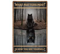 SUPERDANT Targhe In Metallo Ciò Che Conta di Più È Come Ti Vedi Cartello In Latta Black Cat Insegne da Parete Vintage In Mete Divertente Wall Art Painting Metal Decor 30x20cm