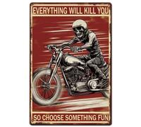 SUPERDANT Targhe in Metallo con Teschio Da Motocicletta Poster Vintage In Metallo Decorazione Da Parete Cartello Everything Will Kill You Poster Da Parete Decorazione Da Interno Retrò per Caffè