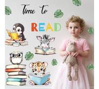 SUPERDANT Tempo di Leggere Adesivo Da Parete con Libro di Animali Adesivi Murali Educativi per La Lettura di Animali per La Cameretta Dei Bambini Decalcomania In Vinile Dei Bambini