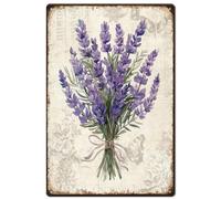 SUPERDANT Viola Lavanda Targa In Metallo Mazzo di Fiori Cartello In Latta Tema Botanico Placca Segno di Metallo Arte Murale Poster Caverna Dell'uomo per Soggiorno Camera Da Letto 30x20cm