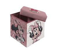 Superdiver - Cubo contenitore e sgabello Topolina - Licenza Ufficiale Disney Minnie Mouse - 30x30x30 cm - Pouf pieghevole con coperchio imbottito - Organizzatore per giocattoli