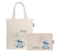 Superdiver Set Borsa Shopping e Pochette Mickey, Minnie e Stitch - Licenza Ufficiale Disney - Cotone e Poliestere - Ideale per Uso Quotidiano o come Regalo - Borsa 37x41 cm e Pochette 22,5x16 cm
