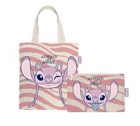 Superdiver Set Tote e Pochette Ángela (Stitch) - Licenza Ufficiale Disney - Cotone e Poliestere - Design “Always an Angel” - Ideale per Uso Quotidiano o Regalo - Tote 37x41 cm e Pochette 22,5x16 cm