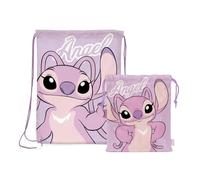 Superdiver Stich Angela - Borsa zaino con corde e borsa da snack con licenza ufficiale Disney - Ideale per scuola e asilo - Accessorio moda bambina - 100% poliestere - rosa - 44 x 33 e 26 x 21 cm