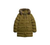 Superdry Cappotto imbottito da donna Everest a mezza lunghezza con bordo in pelliccia sintetica, Verde oliva scuro, 48