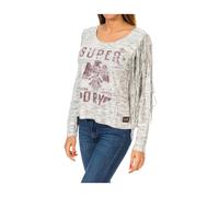 Superdry - Girocollo Dettaglio Pizzo Manica Lunga Jersey - - Tops - Donna - Grigio - S