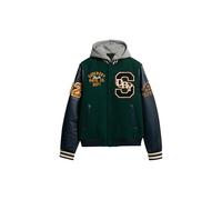 Superdry, JACKET HOODED COLLEGE PATCHED BOMBER, M5012088A, Dark Pine Green, L, Uomo