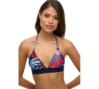 Superdry Maglia bikini a triangolo da donna con logo, Stencil Tropicale Blu Stampato, S