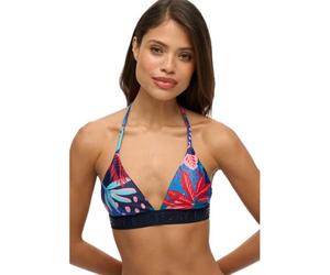 Superdry Maglia bikini a triangolo da donna con logo, Stencil Tropicale Blu Stampato, S
