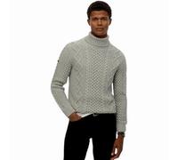 Superdry Maglia Uomo Misto Lana Collo Alto Dolcevita Lavorazione trecce e Chicco Riso Colore Grigio Taglia M