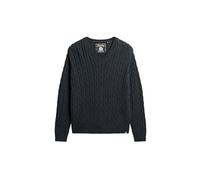 Superdry Maglione da donna con scollo a V e trecce taglie forti, blu navy scuro, 50