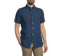 Superdry Uomo Camicia a maniche corte in lino per le vacanze, Blu