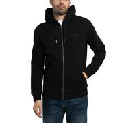 Superdry Uomo Felpa con cappuccio e zip con logo essenziale, Nero