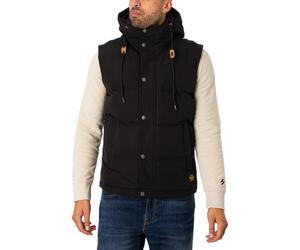Superdry Uomo Gilet imbottito con cappuccio Everest, Nero