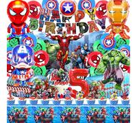 Supereroi 7 Anni Compleanno Kit - Palloncini, Stoviglie, Piatti, Tovaglioli, Tovaglie, Foil Feste e Happy Birthday Banner