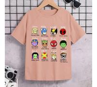 Supereroi dei cartoni animati, personaggi a tema Marvel, slogan con lettere, film e televisione, stampa di modelli di personaggi dei fumetti, stesso stile per ragazzi/ragazze in primavera ed estate, m