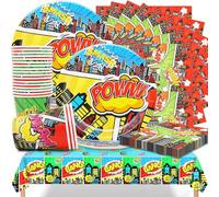 Supereroi Stoviglie per Feste di Compleanno Decorazioni Includere 20 Piatti carta Ø 7in, 20 Tovaglioli, 20 Bicchieri di carta e 1 Tovaglia Supereroi per Feste di Compleanno per Bambini