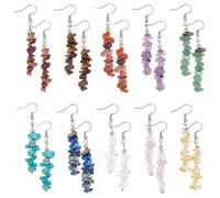 SUPERFINDINGS 10 Couleurs 10 Paires Boucles D'Oreilles En Pierres Naturelles Cristal Coloré Pendle Boucles D'Oreilles Guérison Gemme Puce Boucles D'Oreilles Ensemble Pour Femmes Déclaration Bijoux