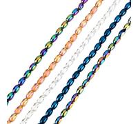 SUPERFINDINGS 10 Fili 2 Stili Placca Perline di Vetro Fili 3.8 m Totale 480 Pezzi Perline di Vetro Ovali 6.5x4.5 mm AB Colore Placcato Branelli del Distanziatore per La Creazione di Gioielli