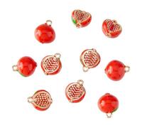 SUPERFINDINGS 10 Pezzi di Ciondoli di Melograno Rosso 3 Ciondoli di Melograno in Ottone Smaltato con Placcatura in Oro, Mini Ciondoli di Cibo