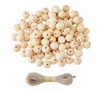 SUPERFINDINGS 100pz Perline di Legno con 5m di Spago Gioielli Fai da Te Fatti A Mano Perline Fiore Intagliato 7 Petali di Fiori Perline di Legno e Noce Ciondolo con Perline Creazione di Decorazioni