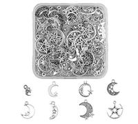 SUPERFINDINGS 112 Pz 8 Stili Stella Luna Ciondoli Ciondolo Charm Lega Stile Tibetano Argento Antico Celestiale Ciondolo Perline Ciondoli Luna Cava con Ciondoli Stella, Foro: 1.4~2 mm