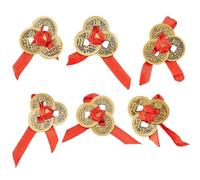 SUPERFINDINGS 12 pz 6 stile Cinese Imperatore Fortuna Tre Decorazioni Pendenti In Ottone Tradizionale Cinese con Filo Rosso Piatto Largo per Benedizione Ricchezza e Successo