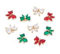 SUPERFINDINGS 12Pcs 3 Colori Ciondolo Charm Natale Carino Bow Charms Rosso Verde Bowknot Charms Zirconia ciondoli in Ottone Strass Bow Dangle Charms per Artigianato Fai da Te Gioielli Making