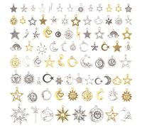 SUPERFINDINGS 2 Borse 2 Colori Sole Luna Stella Creazione di Gioielli Ciondoli in Stile Tibetano Ciondoli in Metallo Argento Tibetano Liscio per La Creazione di Gioielli Artigianali Fai-da-Te