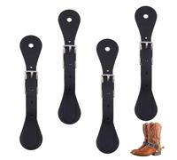 SUPERFINDINGS 2 Coppie di Strappi per Speroni in Pelle Nera, Un Unico Strato di Strappi per Speroni 4 Fori, Cinghie Regolabili per Stivali Fatti A Mano, Accessori Western per Cavalieri e Cowboys