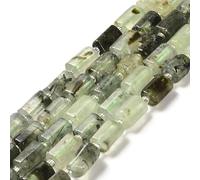 SUPERFINDINGS 2 Filamenti di Perle Naturali di Prehnite Pietre Preziose Naturali Verde Cilindro Perle Tubolari Sfere Sciolte Colonna con Perline di Semi (Circa 14-15 Pezzi/Filamento)
