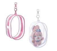 SUPERFINDINGS 2 Pezzi Borsa Trasparente per Figure con Portachiavi Rosa e Bianco Borsa Portatile per Conservare Figure Organizzatore per Box Custodia Antipolvere Mini Borsa con Chiusura a Cerniera