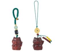 SUPERFINDINGS 2 pezzi Lucky Cat portachiavi in legno di sandalo Feng Shui ciondolo in legno per gatti Maneki Neko ciondoli per zaino a specchio decorativo fai-da-te 9,9~10,8 cm
