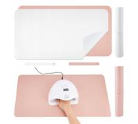 SUPERFINDINGS 2 pezzi tappeto da tavolo per nail art riposa mano pieghevole cuscino di riposo per mani manicure rosa e bianco materasso da tavolo in morbido PU accessorio per salone tecnico